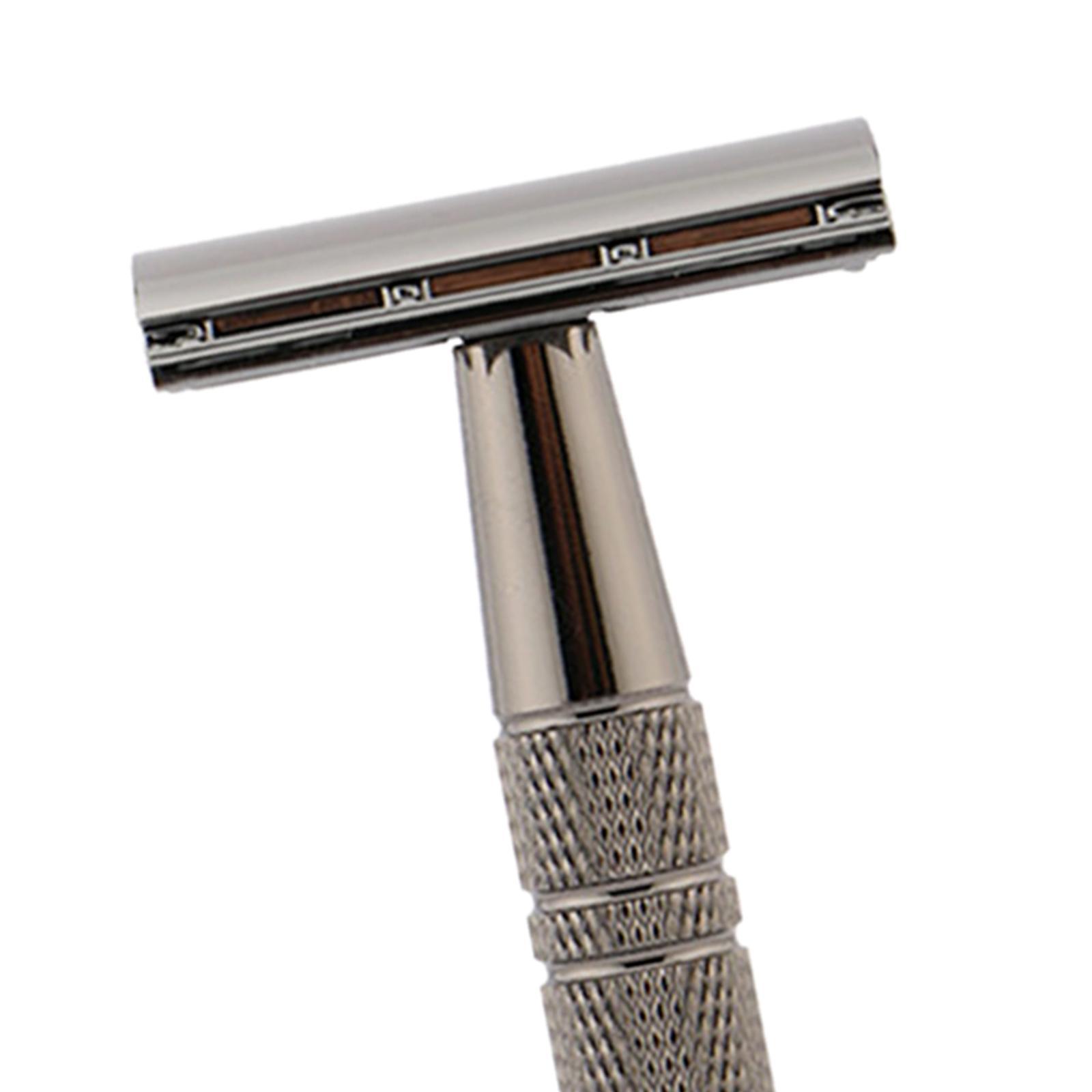 Double Edge Safety Razor, Long Non Slip Handle Shaving for with 5Pcs Razor Blades