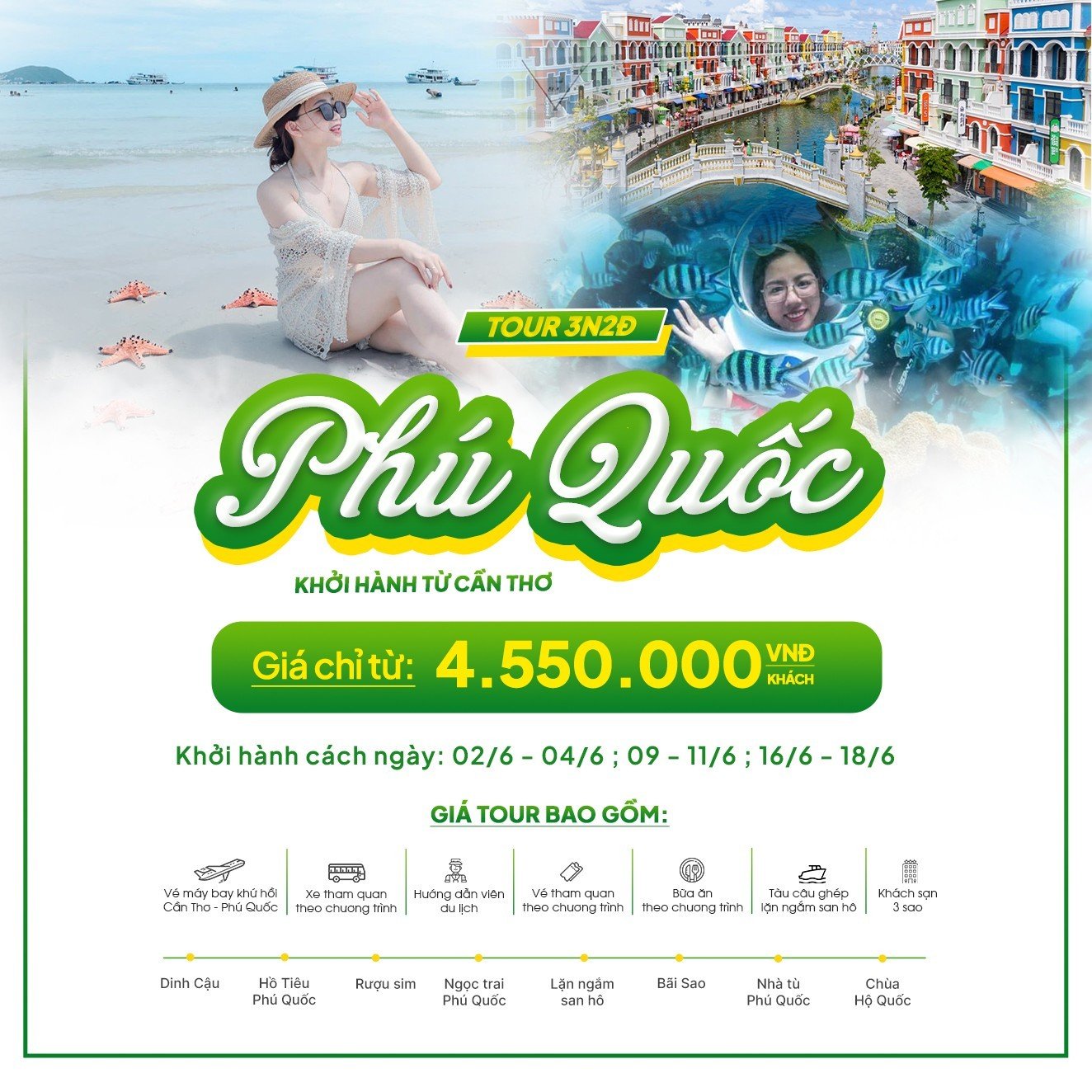 [E-Voucher] Tour Phú Quốc 3N2Đ Tháng 6 - Khám phá đảo ngọc Phú Quốc