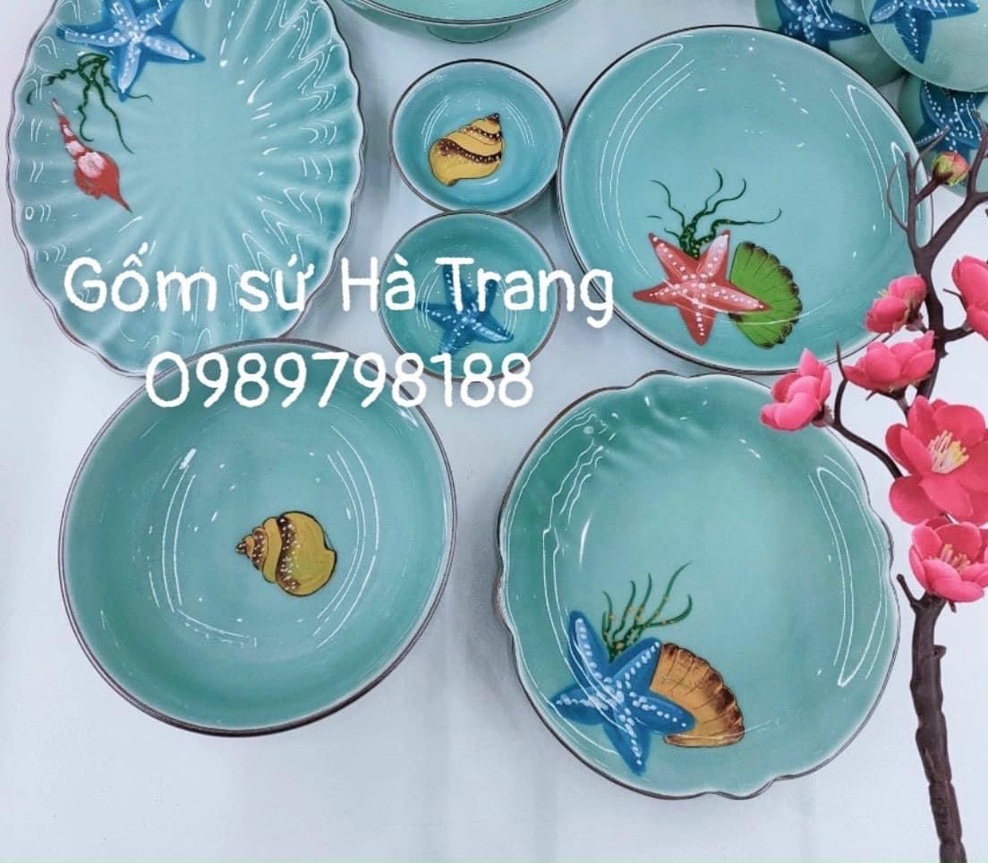 Bộ bát đĩa gốm sứ Bát Tràng cao cấp không chì men lam vẽ thế giới đại dương TGDD001