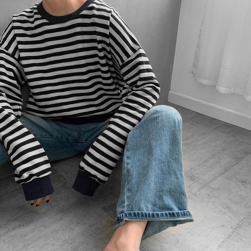 Áo thun Tay dài Sleeves Sọc ngang BO thích hợp mùa thu đông Trùm Unisex aothununisex