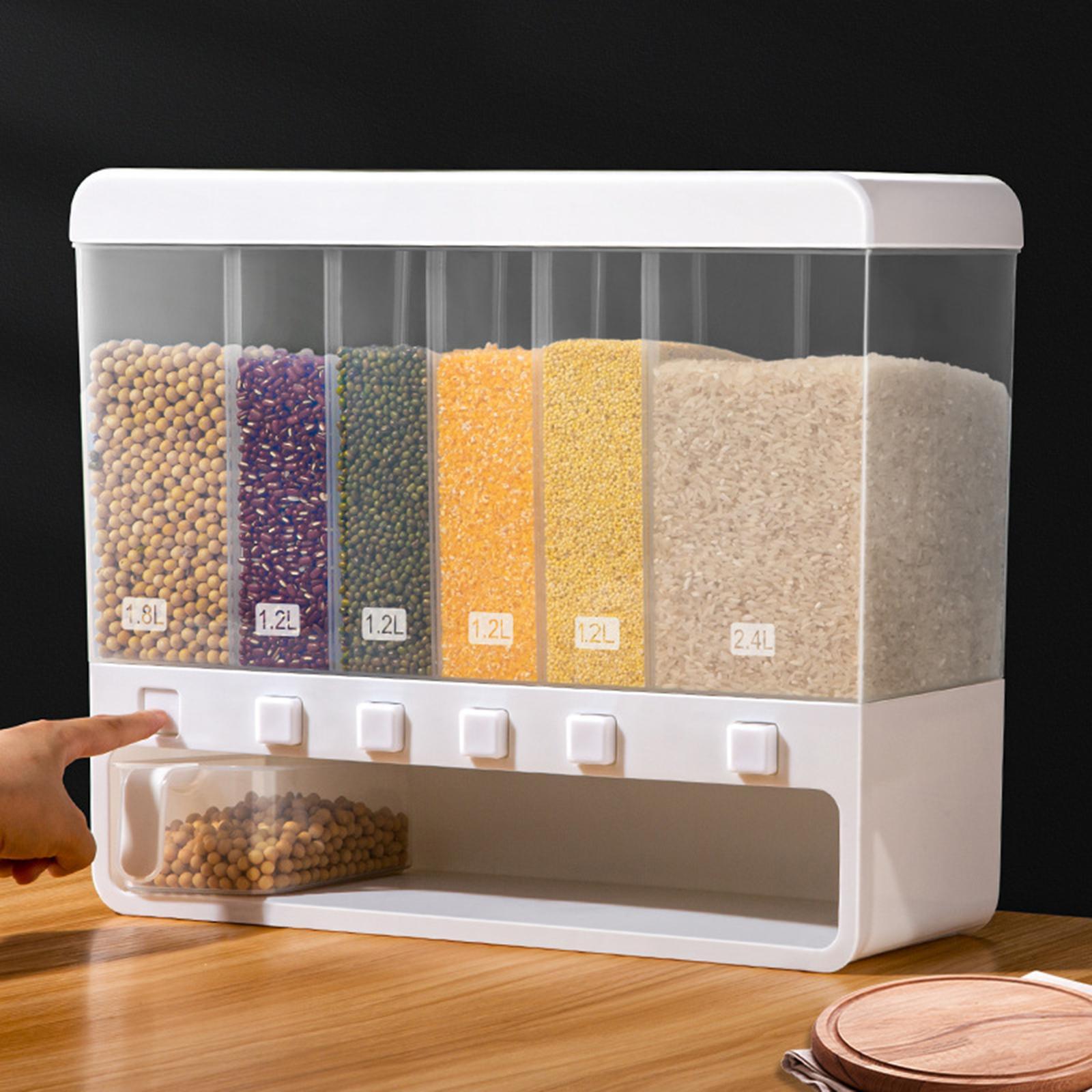 6 Grid Dry Food Dispenser Food Container Rice Dispenser for Countertop Cupboard Cabinet