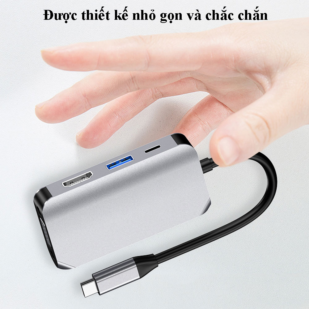 Hub Chuyển Đổi USB TypeC to VGA/HDMI/USB/PD SeaSy HW-6004 ,Cổng HDMI Hỗ Trợ 4K UHD, Cổng VGA Độ Phân Giải Full HD, Cổng USB 3.0 Tốc Độ Cao, Tương Thích Với Macbook pro/Macbook Air/Laptop/Ipad/Smartphone Samsung Dex, Huawei, Oppo– Hàng Chính Hãng