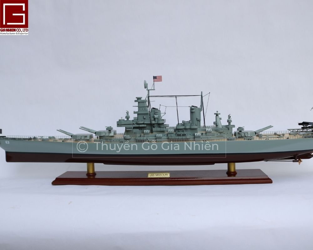 Mô Hình Thuyền Gỗ Phong Thủy Dạng Thuyền Chiến USS MISSOURI Chính Hãng Hàng Xuất Khẩu Chất Lượng Cao