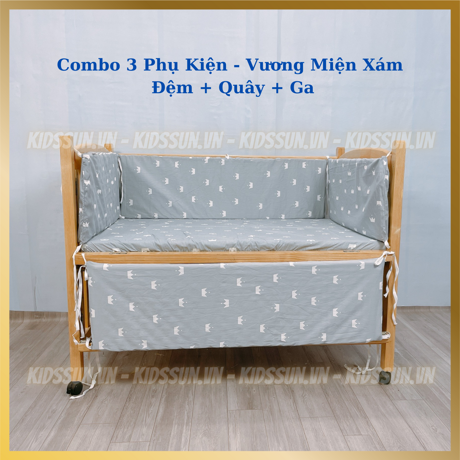 Combo 3 Món Phụ Kiện Giường Cũi - Nôi Cũi Cho Bé - Đệm Bông Ép  + Quây 4 Tấm Xung Quanh + Ga Cotton Bọc Đệm - Nhiều Màu Sắc - Kích Thước