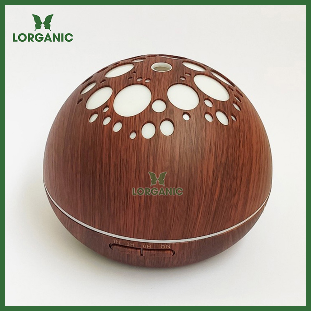 Combo máy khuếch tán/ máy xông tinh dầu Lorganic ánh trăng vân gỗ tối FX2041 + tinh dầu cam hương Lorganic / Phun sương sóng siêu âm/ Thích hợp xông phòng 15-40 m2.