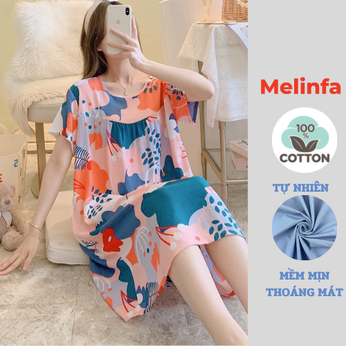 Váy ngủ ngắn tay, đầm mặc nhà freesize vải lanh cotton lụa tự nhiên thoáng mát nhiều màu mã VAV0269