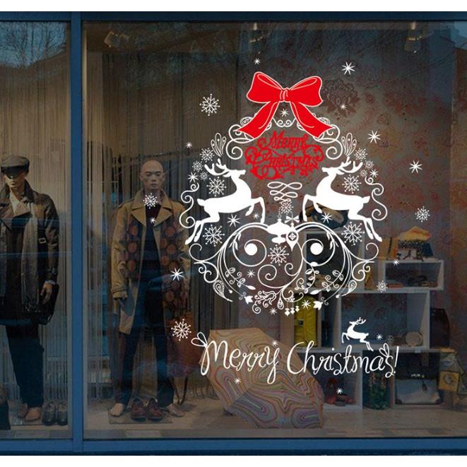 Decal trang trí noel vòng tròn nơ phong cách