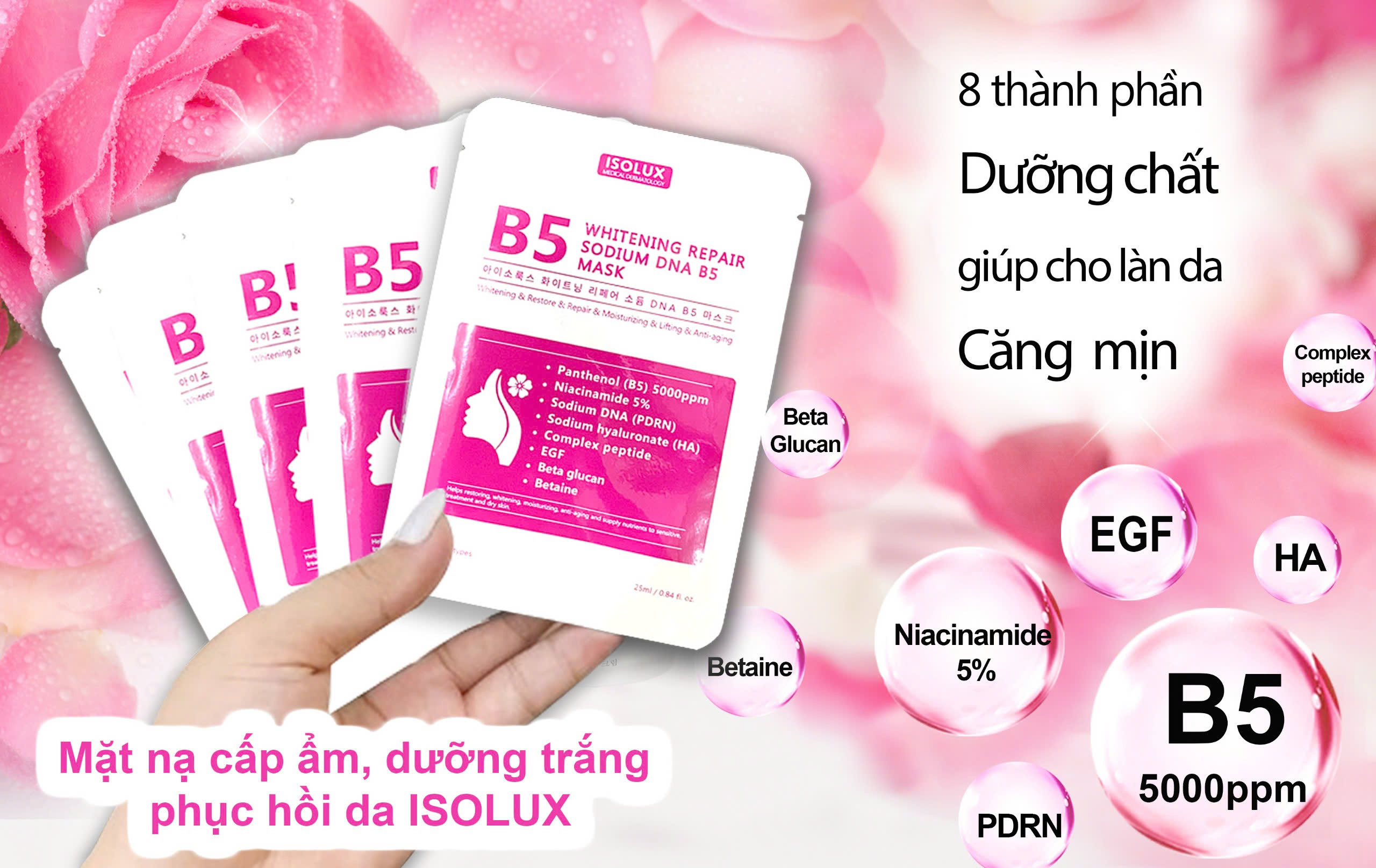 Mặt nạ ISOLUX Whitening Repair Sodium DNA B5 mask 25ml hạn 2027 dưỡng trắng cấp ẩm phục hồi