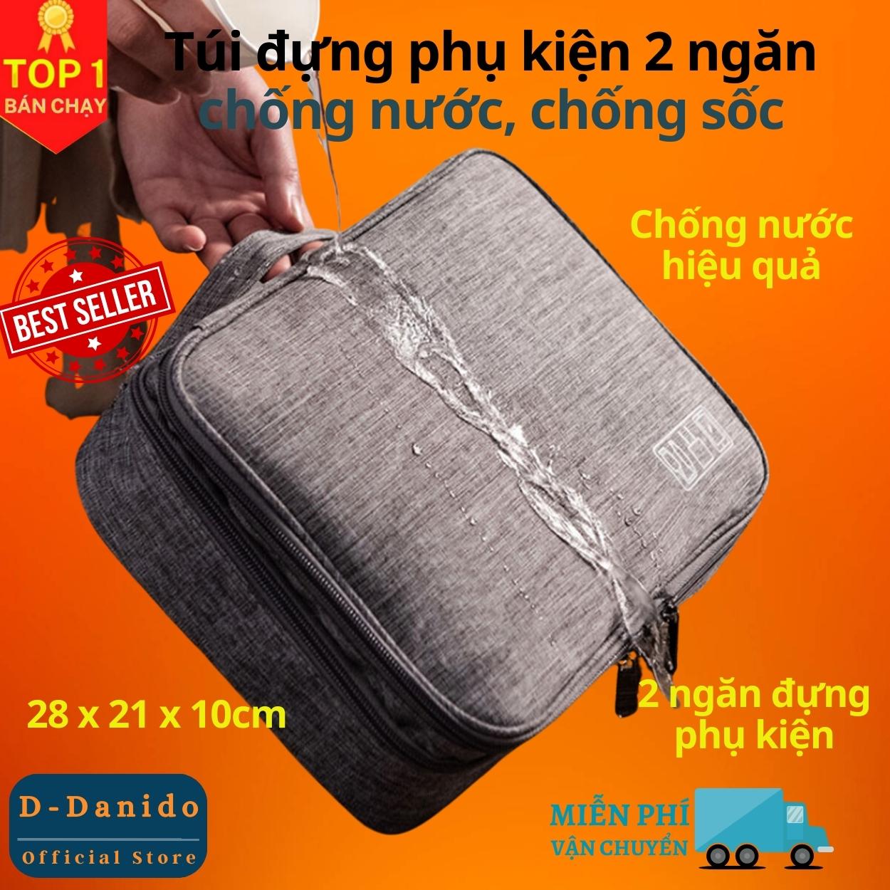 Túi đựng phụ kiện điện thoại 2 ngăn lớn cải tiến kích thước 27cm nhiều ngăn chống nước, chống sốc - Hàng chính hãng D Danido