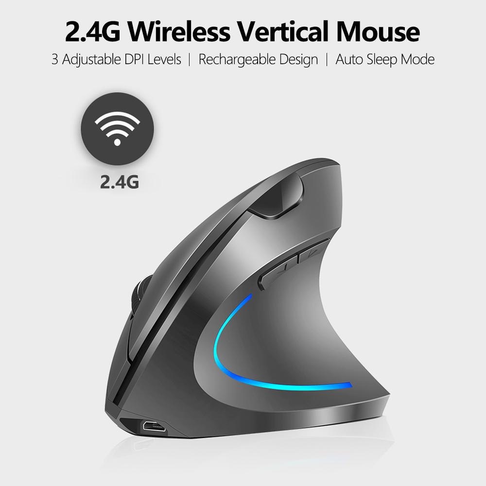 2.4G Wireless Vertical Mouse Rechargeable Upright Ergonomic Mouse 3 Adjustable DPI Levels RGB Flowing Light Plug N Play