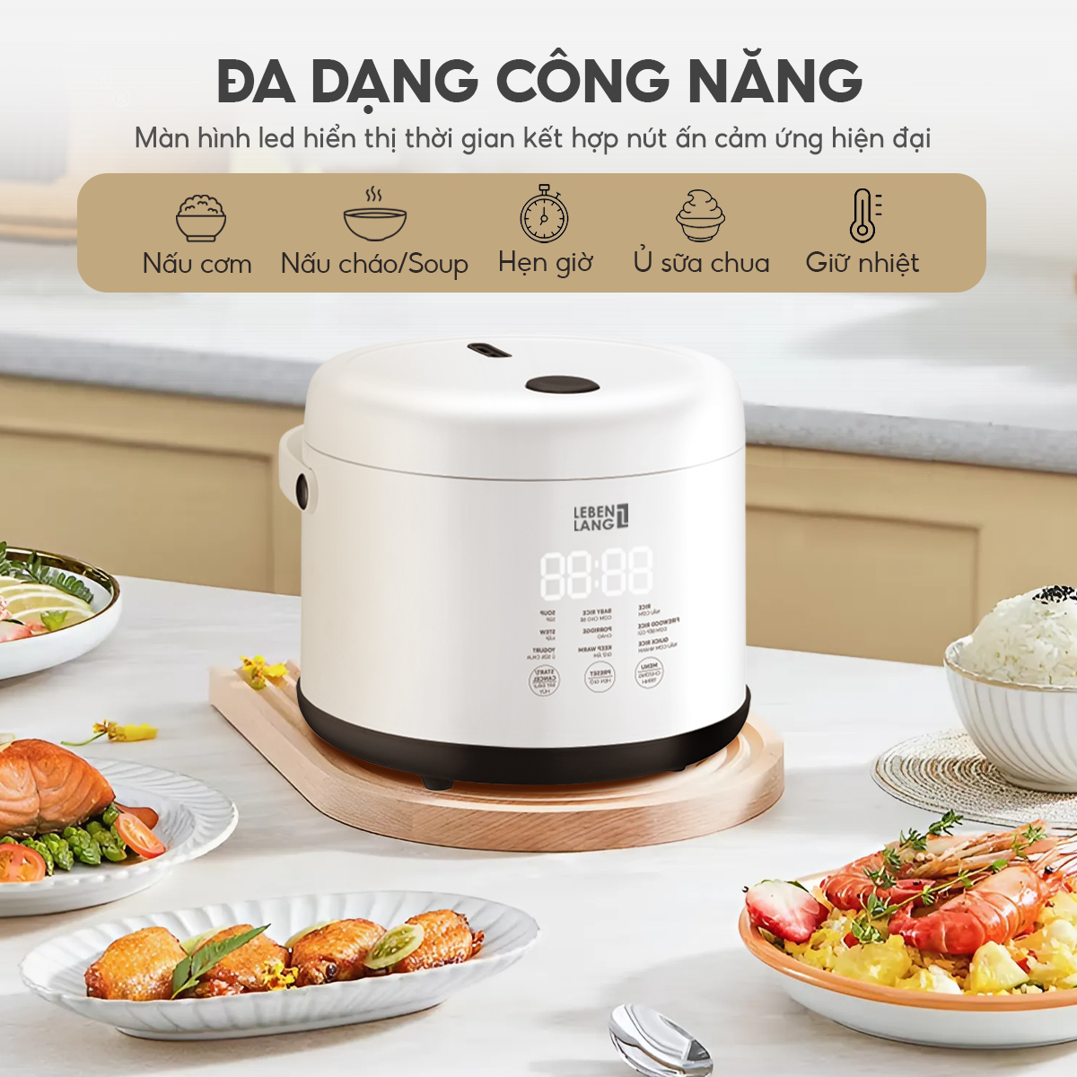 Nồi cơm điện tử mini Lebenlang LBL0582, 800ml, 300W, thiết kế hiện đại, bảo hành 2 năm - hàng chính hãng