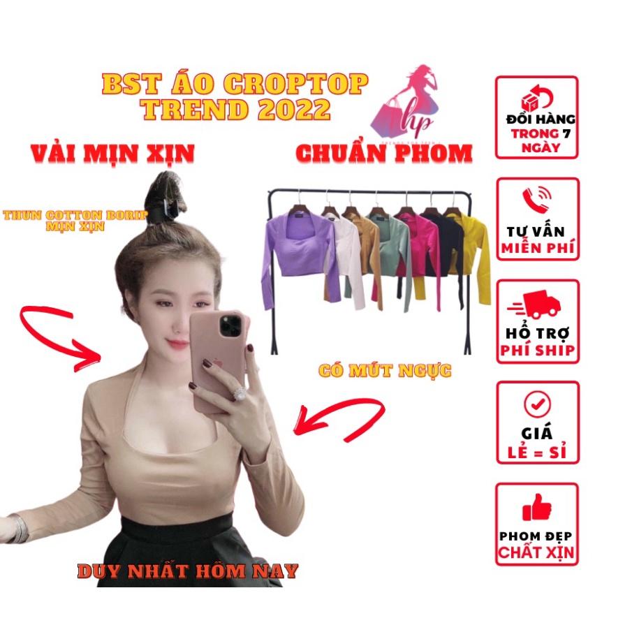 Áo kiểu croptop nữ đẹp ôm body tay dài cổ vuông sexy phong cách hàn quốc cực dễ thương mẫu mới thời trang 2021-A22  -TE