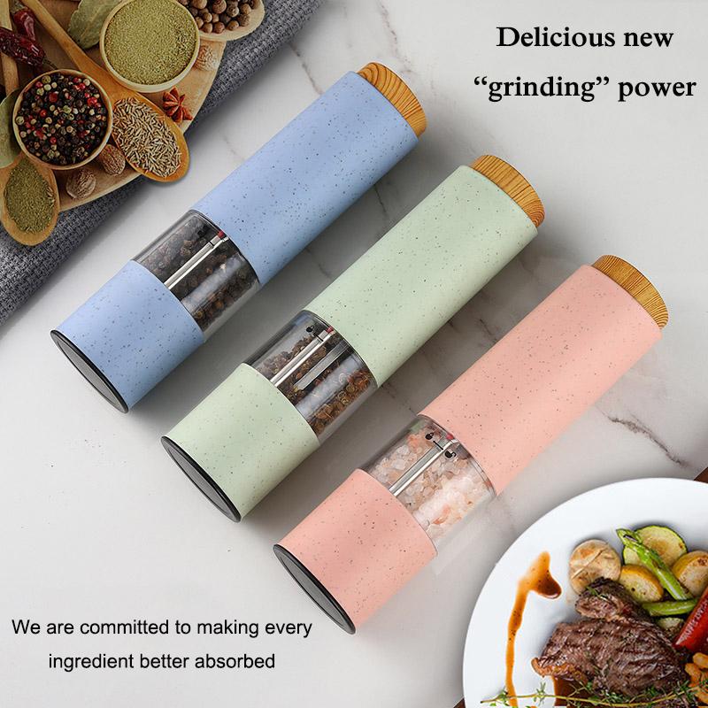 Lúa Mì Ống Hút Điện Muối Tiêu Bộ Máy Mài Đèn LED Tự Động Gia Vị Thảo Mộc Cối Xay Có Thể Điều Chỉnh Coarseness Lõi Gốm Dụng Cụ Nhà Bếp
