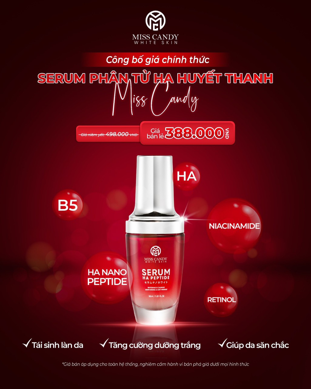 Serum Phân Tử HA Huyết Thanh MISS CANDY 30ml Giúp Cấp Ẩm Chuyên Sâu, Tăng Sinh Collagen, Tăng Cường Dưỡng Trắng, Tái Sinh Làn Da, Chống Lão Hóa Da _  PHỤNG BEAUTY