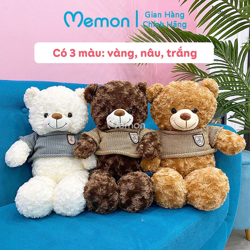 Gấu Bông Teddy Lông Xoắn Má Hồng 65cm Cao Cấp Memon, Gấu Nhồi Bông Qùa Tặng Dễ Thương