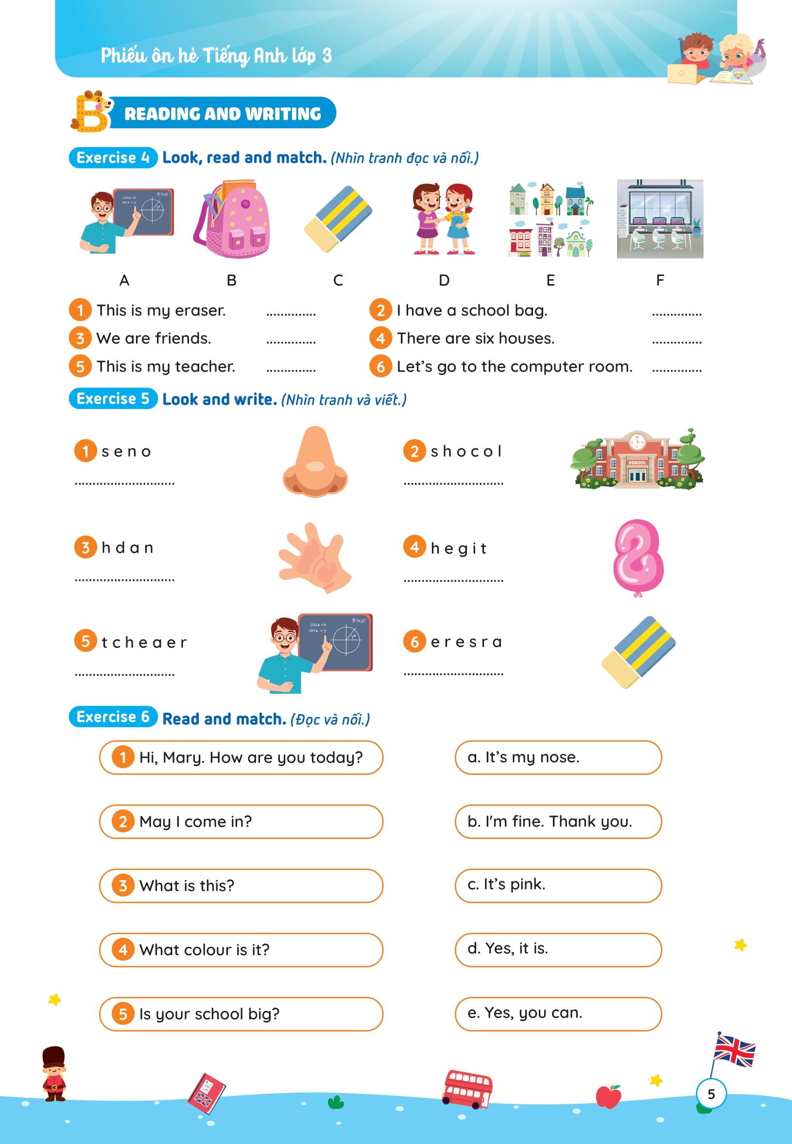 Sách - Phiếu Ôn Hè Tiếng Anh Lớp 3