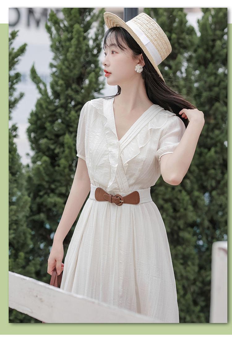 TOBE1SHOP Mùa hè ngắn tay áo v cổ đầm phụ nữ mùa hè ăn mặc 2023 Pháp hiển thị gầy eo đầm dài