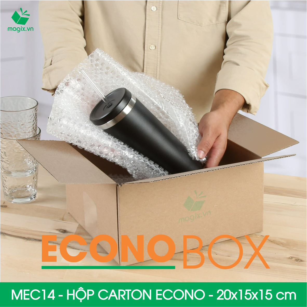 MEC14 - 20x15x15 cm - Combo 100 thùng hộp carton trơn siêu tiết kiệm ECONO