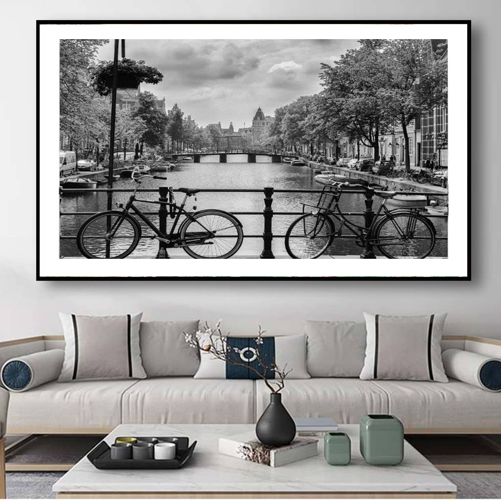 (HCM)Tranh treo tường phong cảnh hiện đại trắng đen trang trí phòng khách, nhà hàng, khách sạn