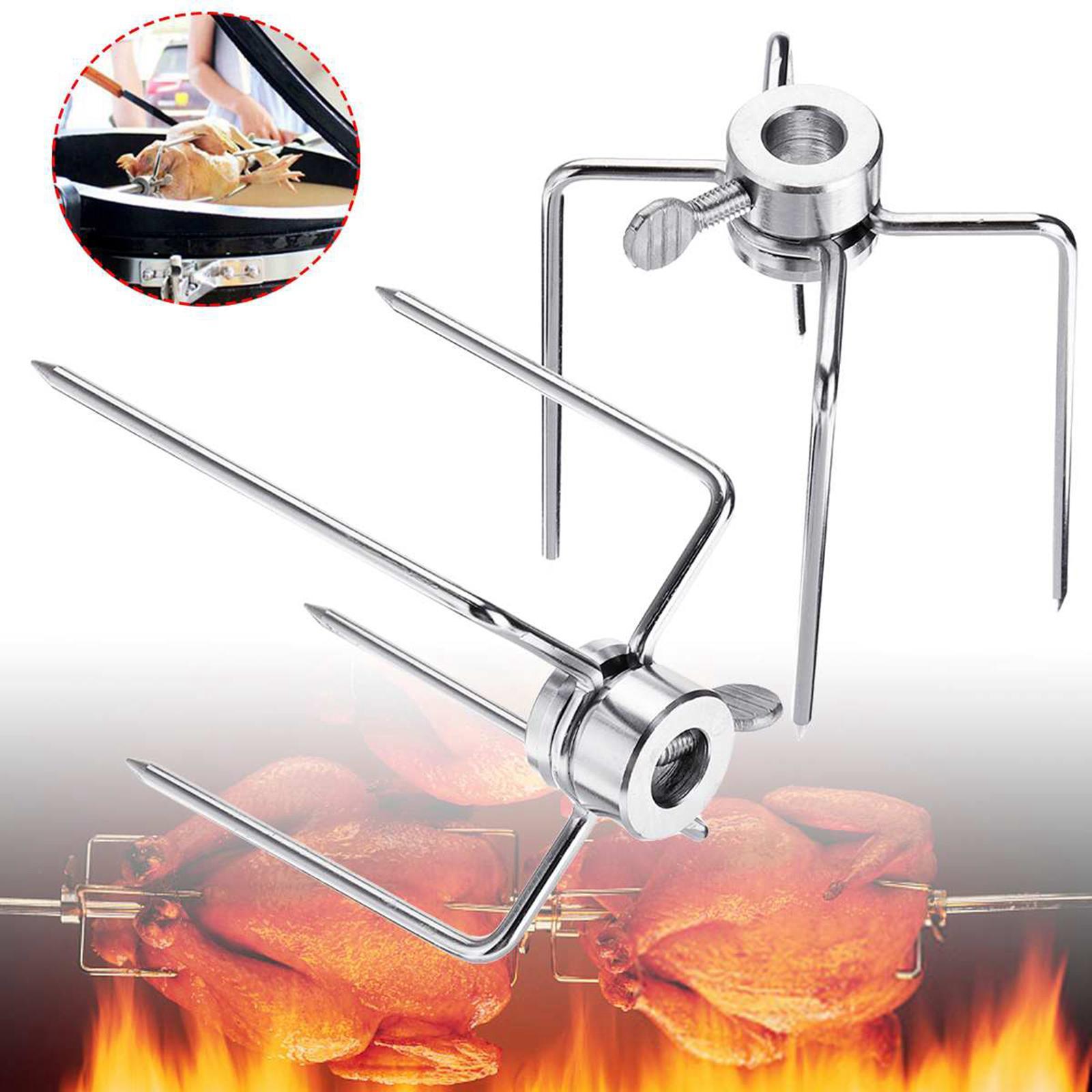 2X 2x Rotisserie BBQ Spit Fork Roaster Grill Barbecue Accessories