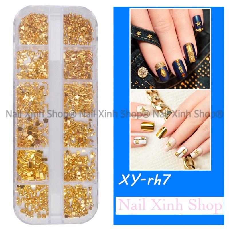 Khay 12 ô phụ kiện nail, trang trí móng tay cao cấp (phụ kiện nail kim loại mix)