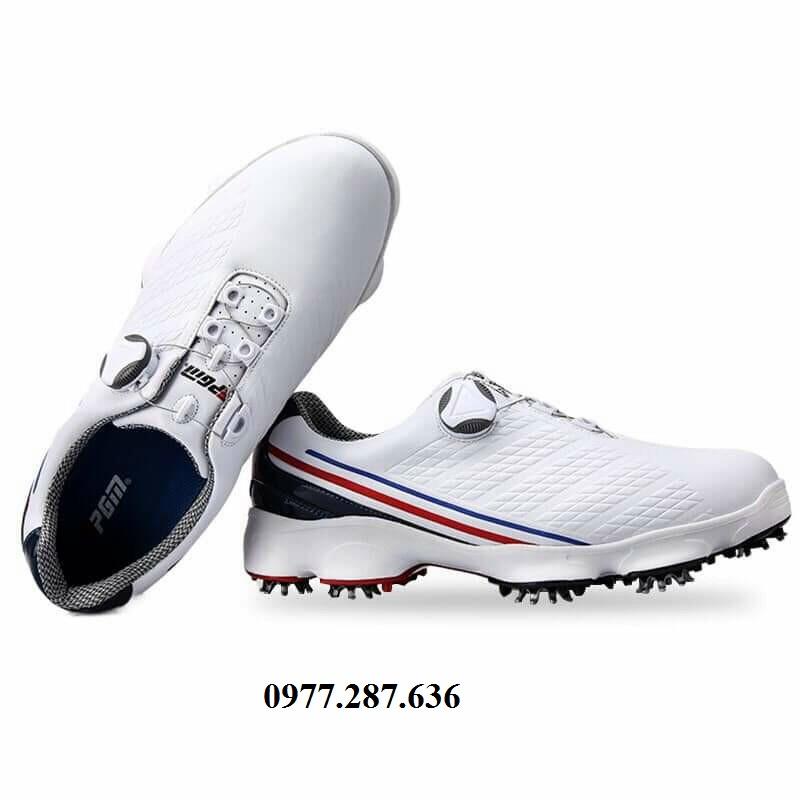 Giày golf nam núm vặn thể thao êm chân màu trắng đế đinh chống trơn trượt GG001