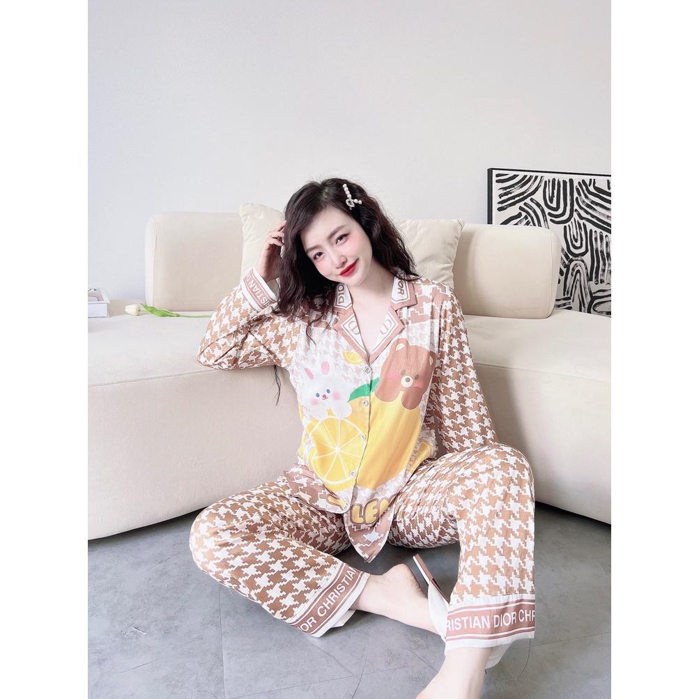 Bộ pyjama dài tay - Lụa xước ánh kim cao cấp  - ĐẢM BẢO GIỐNG HÌNH 100%