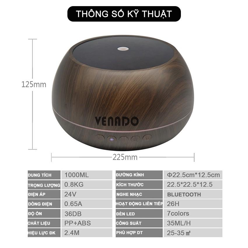 Máy xông tinh dầu Bát Tiên 1000ml có Bluetooth nghe nhạc cực hot, led 7 màu tự động ngắt khi hết nước Venado