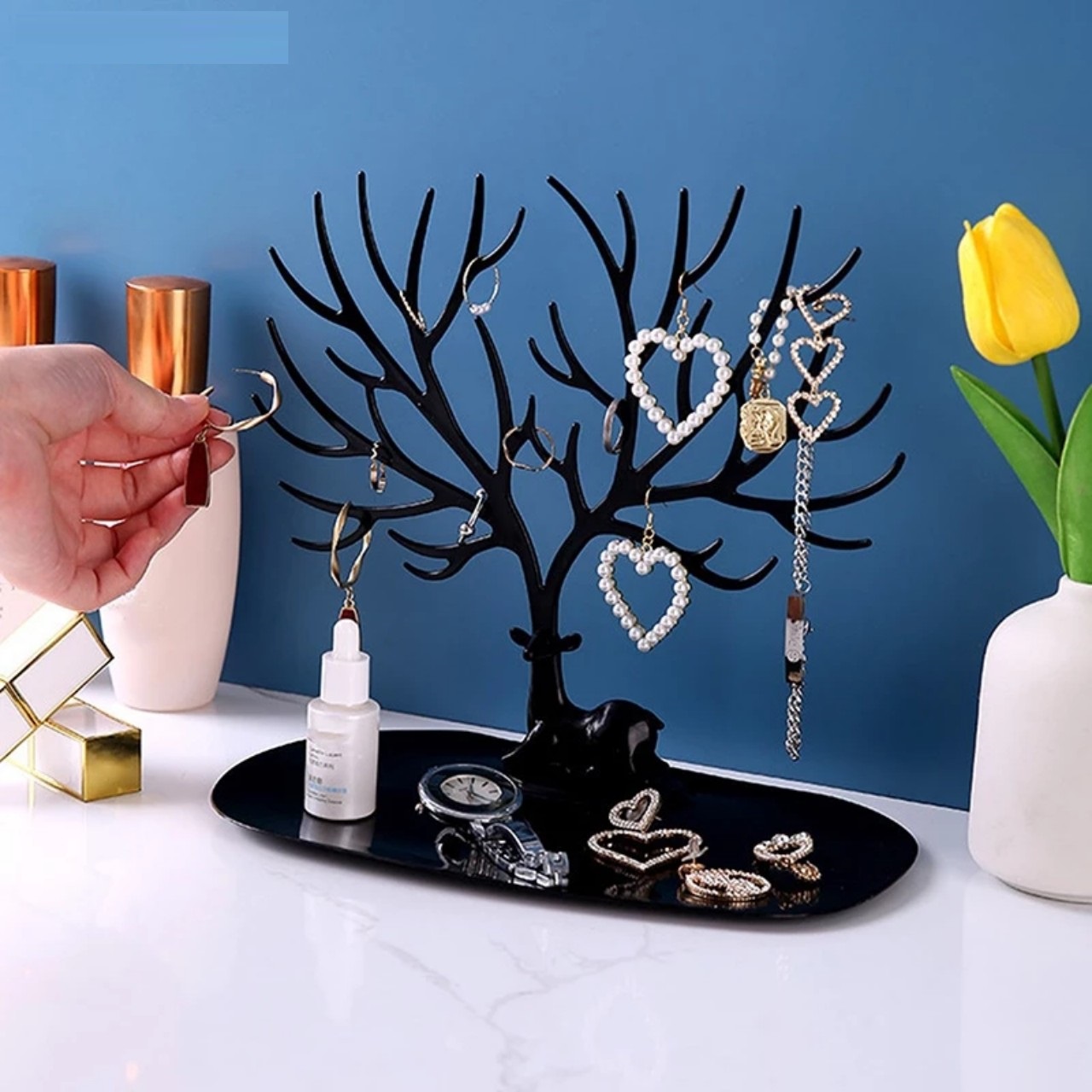 Khay đĩa để trang sức, Giá Đỡ Trưng Bày Trang Sức, mỹ phẩm makup Hình Sừng Hươu Sáng Tạo Kèm Khay Để Khuyên Tai / Vòng cổ Deer Horn