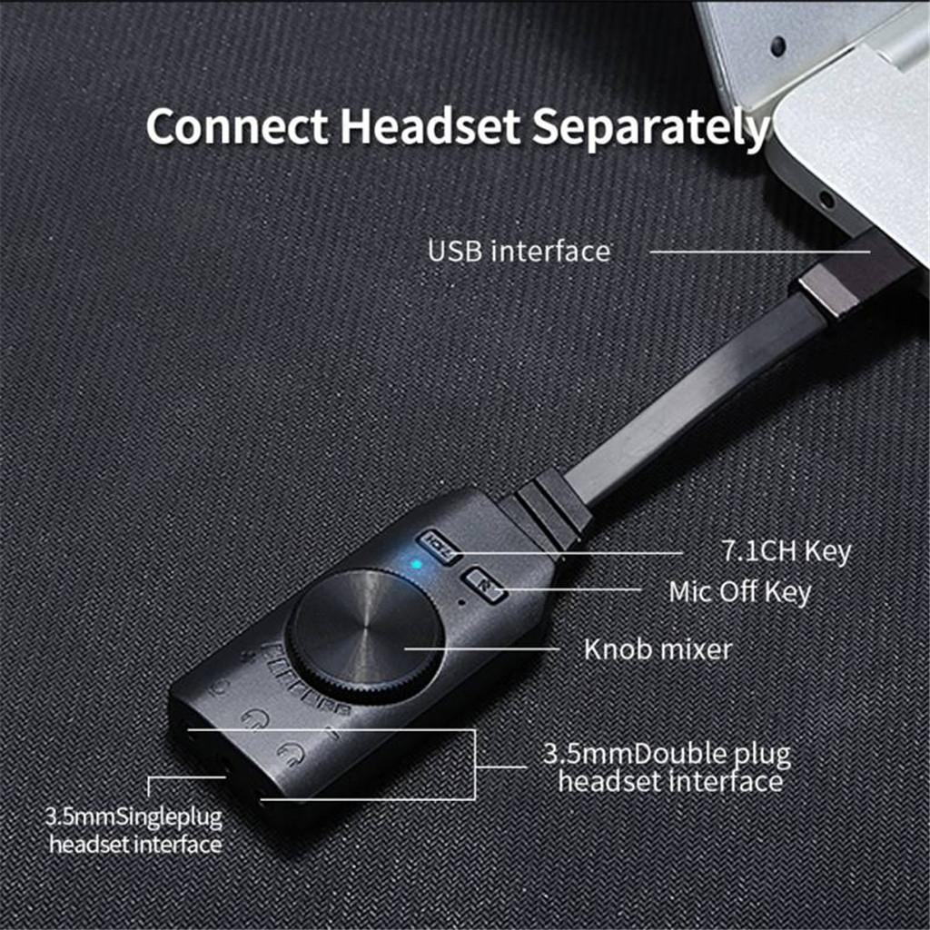 Virtual 7.1 Channel Audio Usb adapter Sound Card Adapter 3.5mm one key 7.1CH