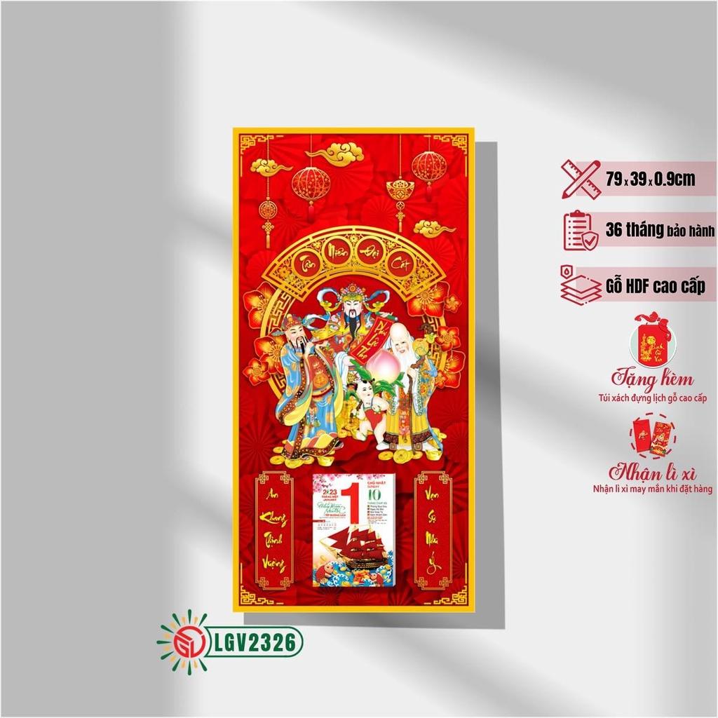 Lịch gỗ treo tường Tam đa Phúc Lộc Thọ - 79cm x 39cm