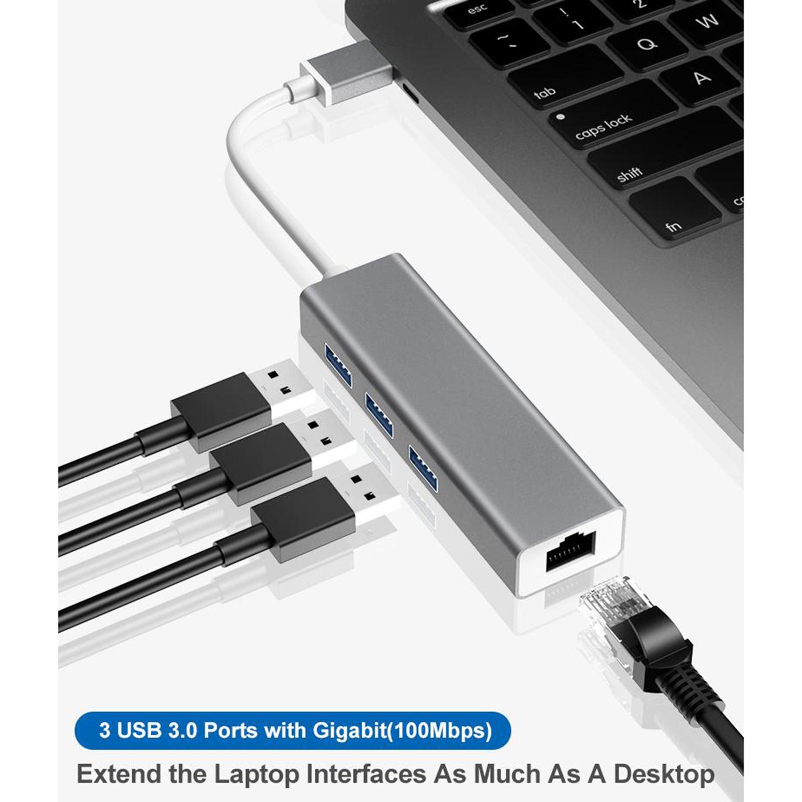 USB 3.0 Ethernet Adapter Hub with  10/100Mbps Ethernet Converter LAN Wired Network Adapter 3 Ports USB 3.0 Hub for Surface Pro, Laptop, PC
