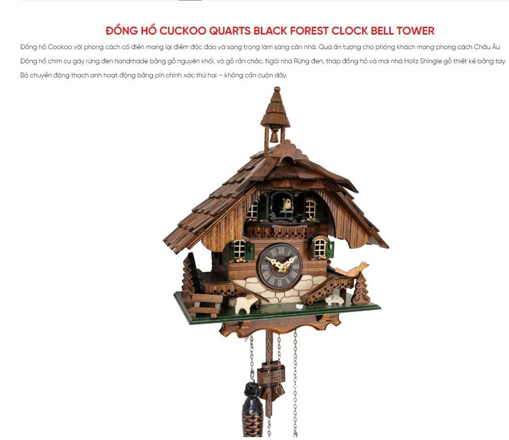 Đồng Hồ Treo Tường Cuckoo Quartz 444 Black Forest Clock Bell Tower Đồng Hồ Gỗ Trang Trí Phòng Khách (Made in Germany)