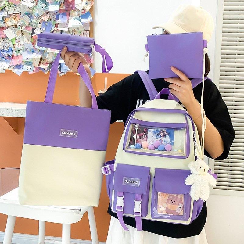 SET BALO 4 MÓN ĐI HỌC, BALO 4 MÓN THỜI TRANG NAM NỮ - GUIYUBAG MICA HỘP