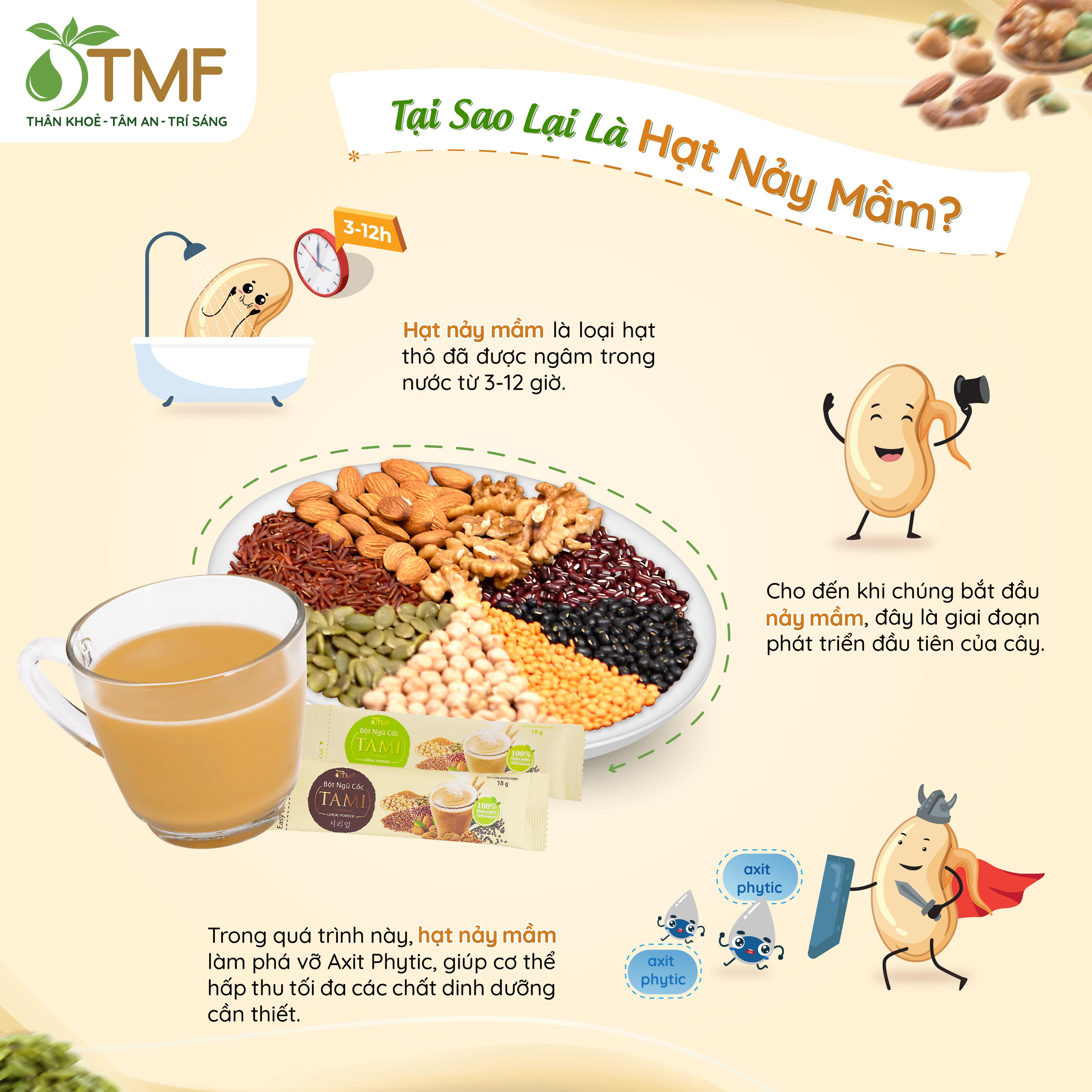 Bột ngũ cốc nảy mầm Tami 126g 7 gói TÂM MINH FOODS ít ngọt dinh dưỡng giảm cân