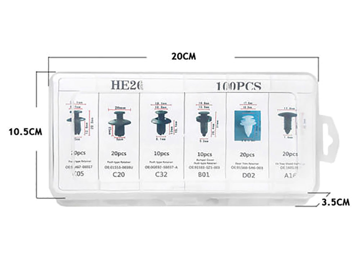 Hộp 100 loại Ốc chốt và Nở nhựa cho ô tô. Bộ phụ kiện Ốc lắp đặt và dụng cụ đi kèm
