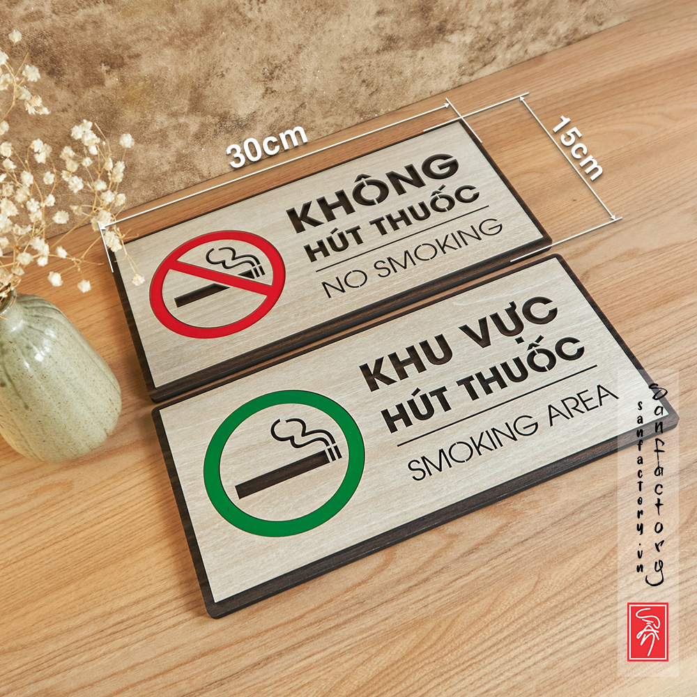 Bảng cấm hút thuốc - No Smoking, khu vực hút thuốc - Smoking Area (Có keo dán tường, biển đứng - biển ngang)