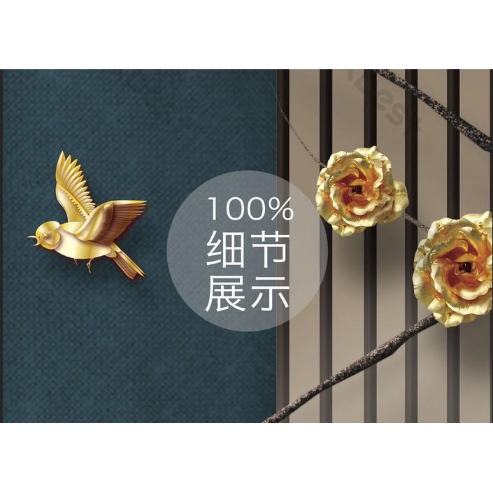 Tranh dán tường Nhánh hoa hồng vàng và ánh trăng sang trọng, Tranh 3d dán tường hiện đại MS1015540