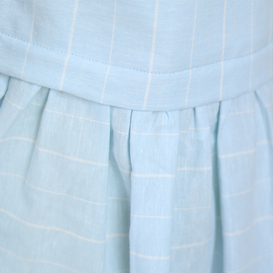 Đầm Bé Gái Kika Linen Xanh Hạ Eo Nơ Vai K117