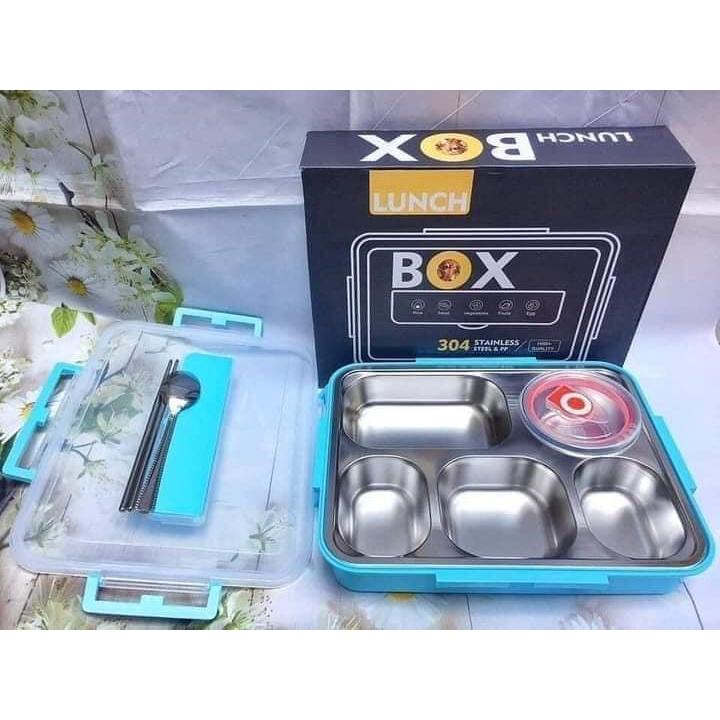 Khay cơm inox 5 ngăn sâu lòng có nắp đựng giữ nhiệt cầm tay tiện ích