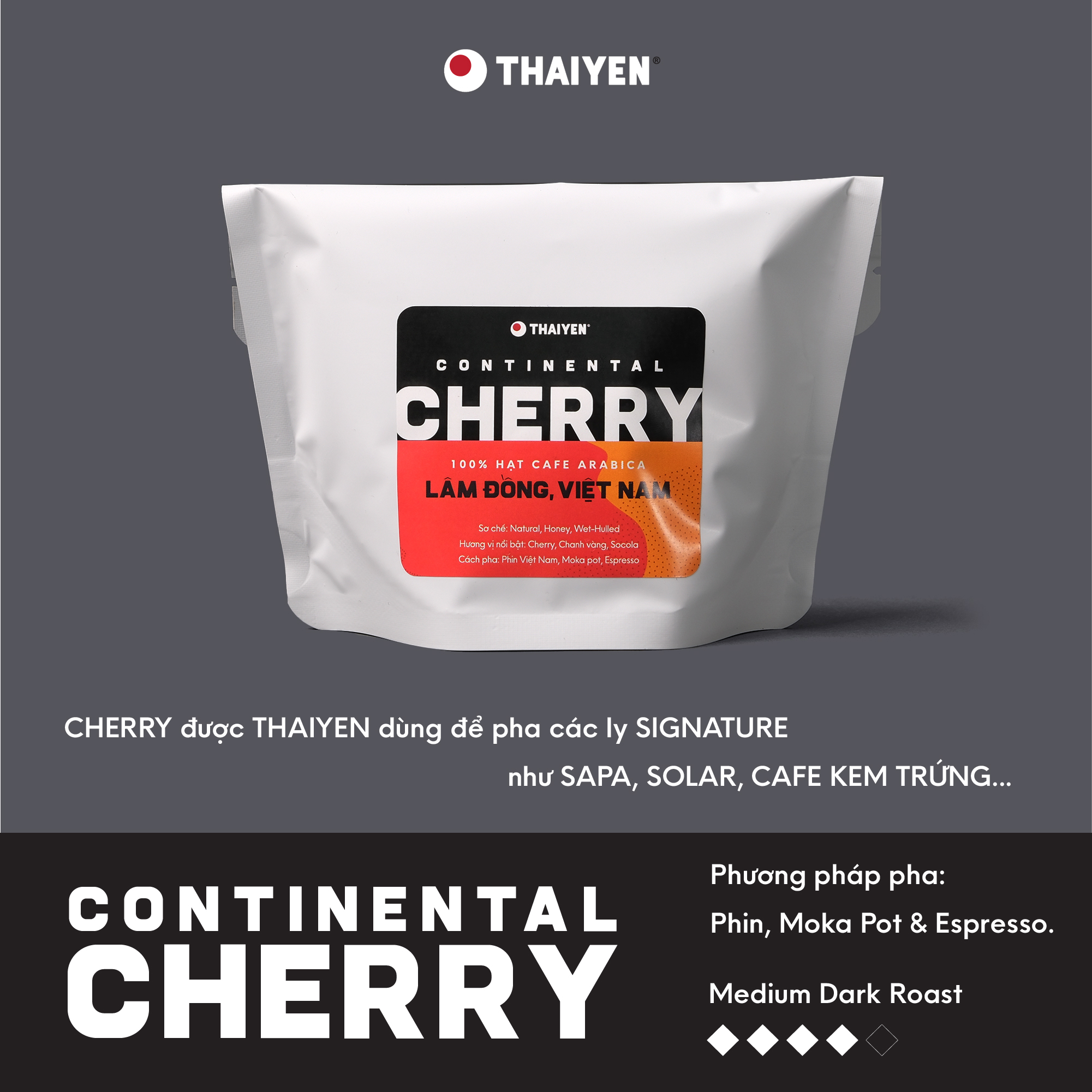 Hạt Cà phê Arabica Nguyên chất THAIYEN Continental Cherry