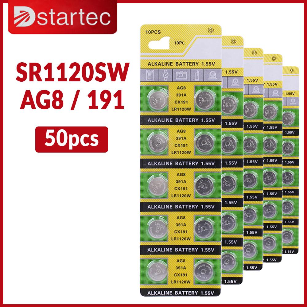10 Chiếc-50 Chiếc 1.55V AG8 LR1120 391 SR1120 R1120W CX191 Pin Nút G8A 191 391A SR1120SW Tế Bào Đồng Xu Đồng Hồ đồ Chơi Điều Khiển Từ Xa Màu Pin: 50 Chiếc