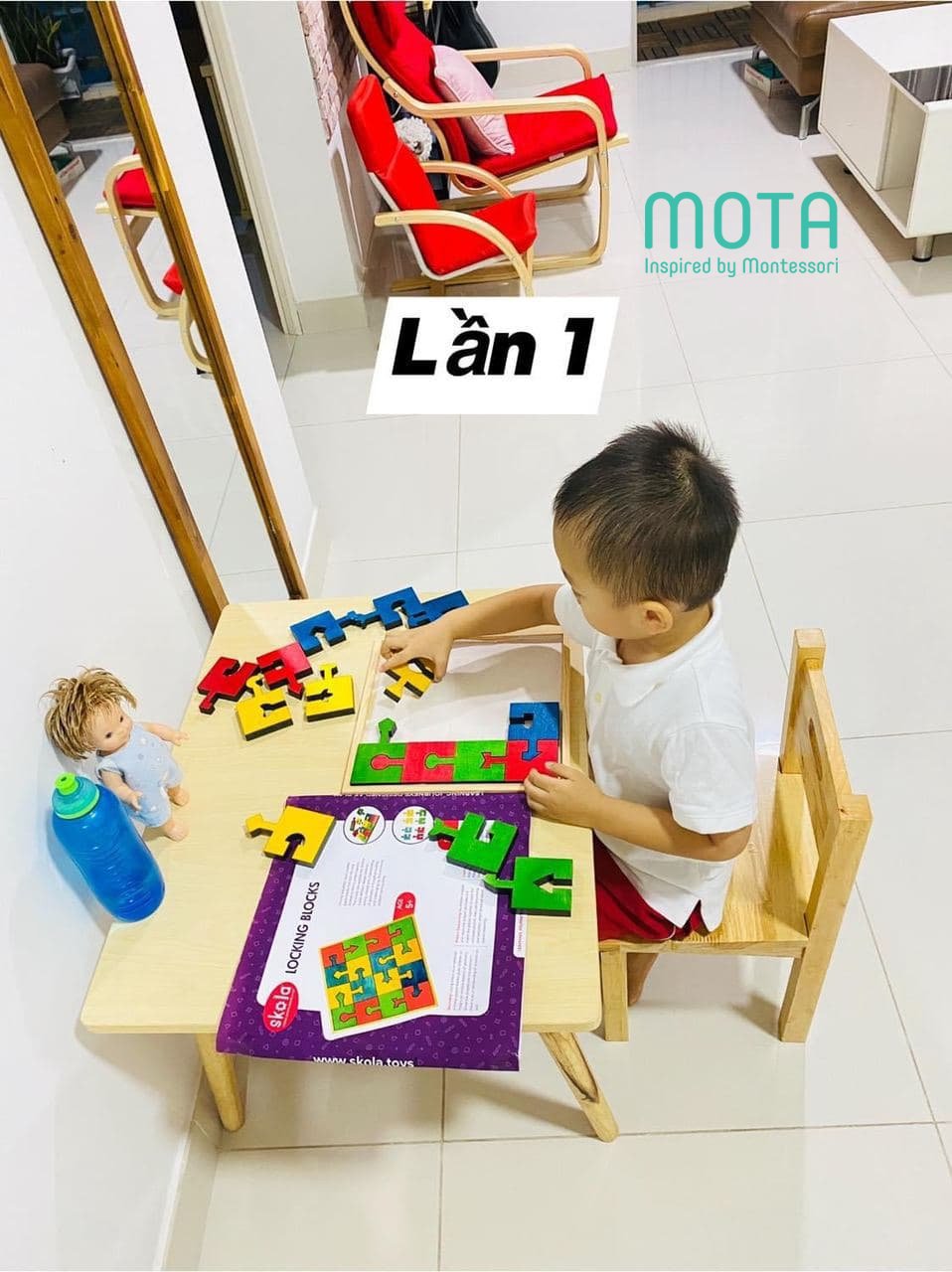 [THANH LÝ] [SK 009 - Mota Montessori] - Đồ chơi trí tuệ cho bé Locking Blocks (Khối khóa) - Hàng chính hãng