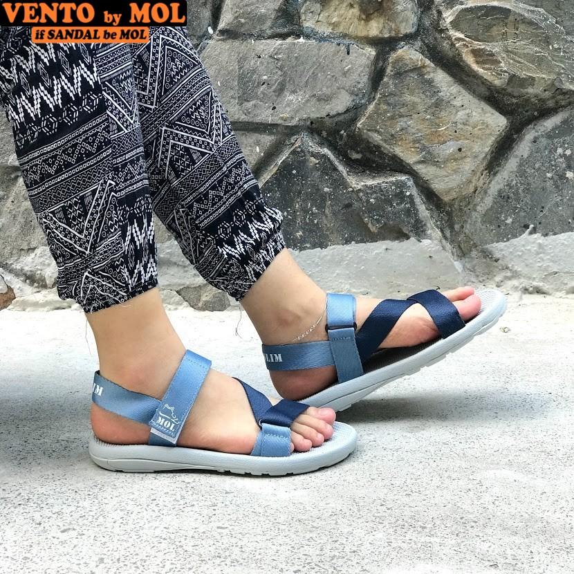 Giày sandal unisex nam nữ quai chéo vải dù đế mõng Slim có quai hậu cố định hiệu MOL mang đi học du lịch MS1166G