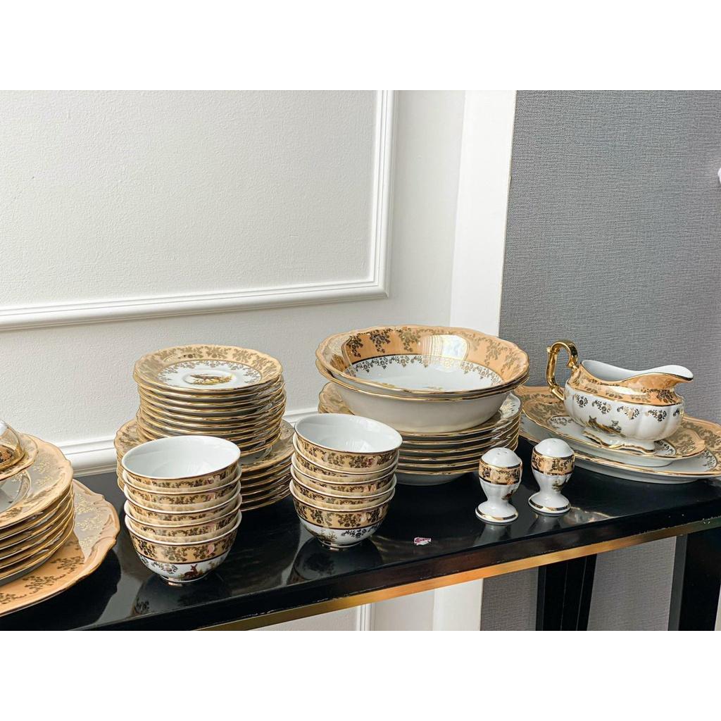 Bộ Đồ Ăn Mạ Vàng Tiệp, Set Bộ Bát Đĩa 48 Món Mạ Vàng Siêu Sang, Gốm Sứ Cao Câp, Made in Czech Republic