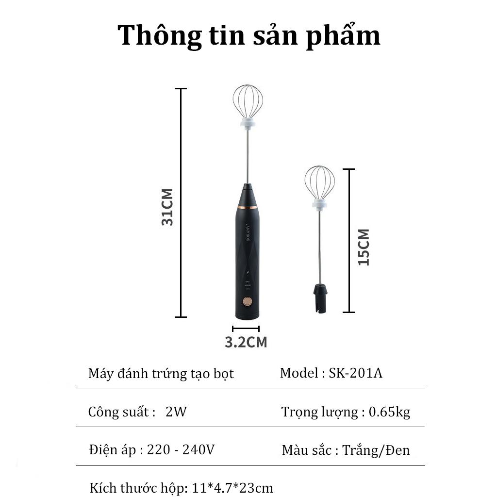 Máy đánh trứng, tạo bọt sữa cafe SOKANY thiết kế cầm tay cỡ nhỏ tiện dụng cho gia đình - SK201A - HÀNG CHÍNH HÃNG