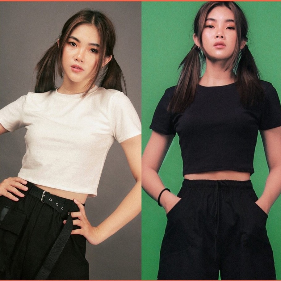 Áo thun croptop cổ tròn cộc tay basic