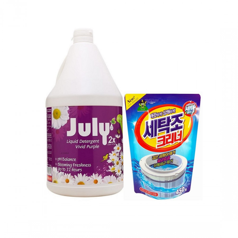 Combo 01 nước giặt xả Thái Lan July 2X Vivid Purple 3500ml + 01 gói tẩy lồng máy giặt Hàn Quốc 450g