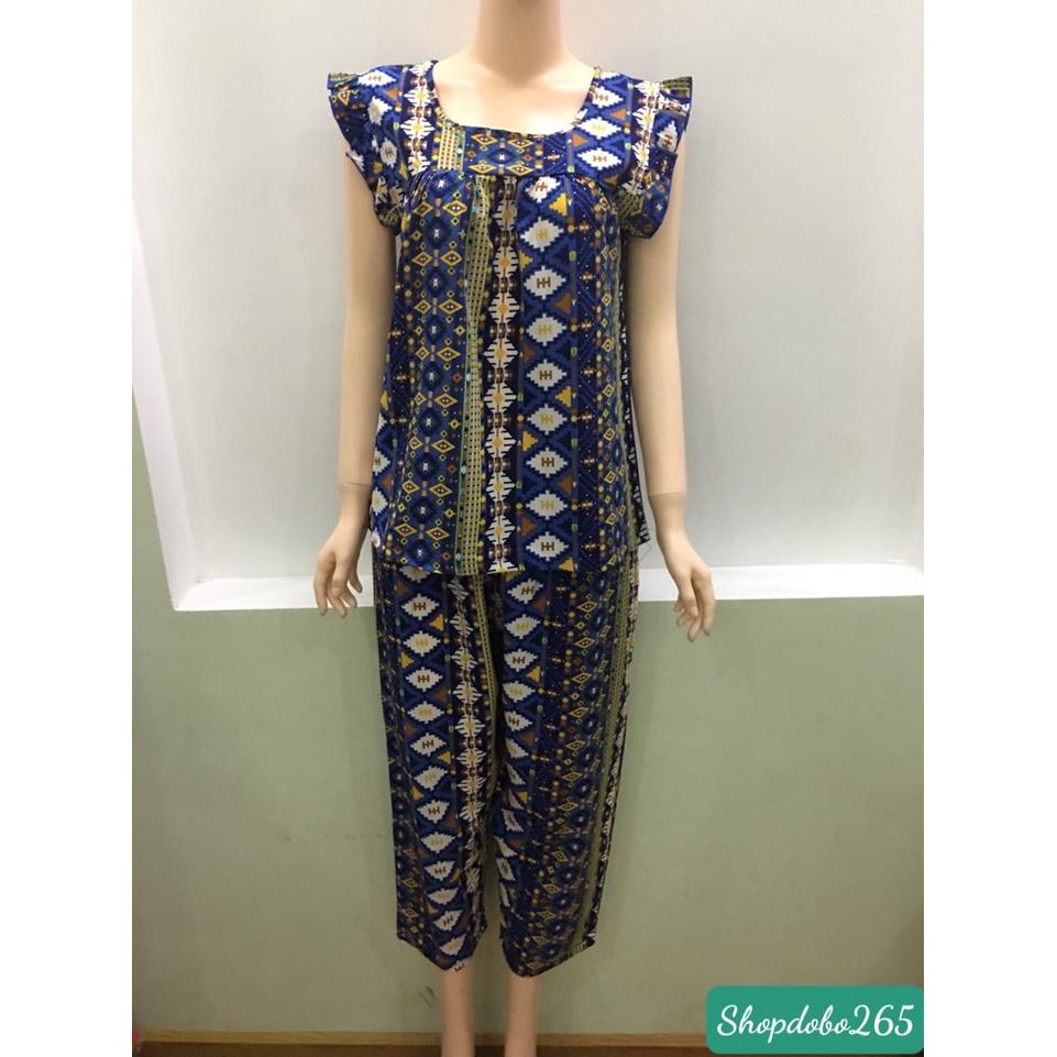 Đồ bộ nữ,đồ ngủ mặc nhà lửng 9 tấc tay cánh tiên vải lụa họa tiết thổ cẩm thời trang size đại 58-65kg.