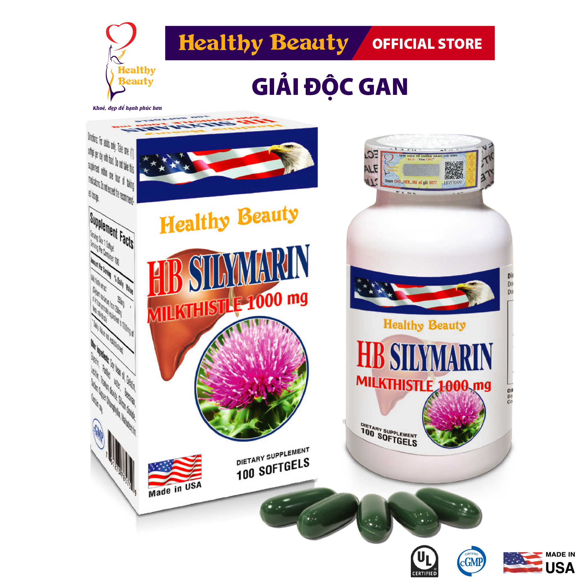 Viên Uống HB Silymarin Milkthistle 1000mg Healthy Beauty 100 Viên Giúp Hạ Men Gan
